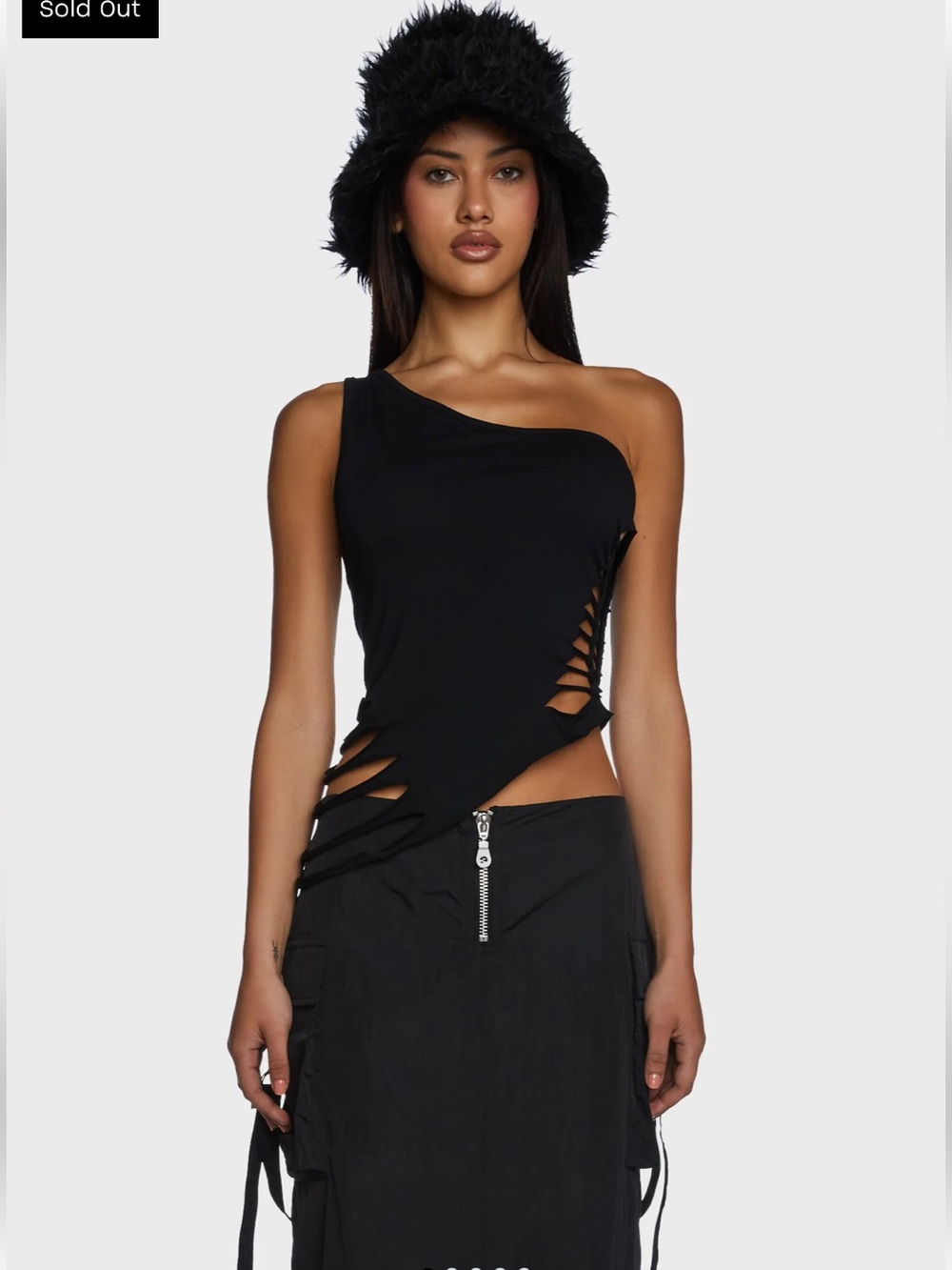 The Ragged Priest Black WEB SLASHED VEST TOP Size 12
